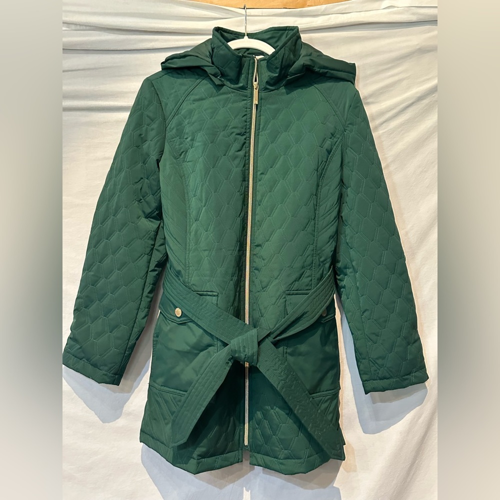 NWOT - Designer Dennis Basso Quilted Hooded Jacket - Hunter Green - Large